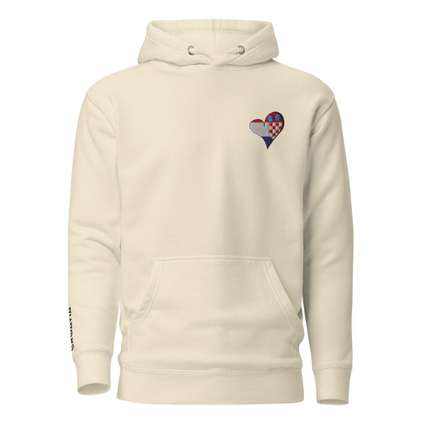 Unisex Premium embrodery Hoodie - Croatia in bone, front view, NASHE Balkan hoodie
