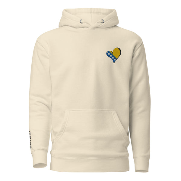 Unisex Premium embrodery Hoodie - Bosnia in bone, front view, NASHE Balkan hoodie