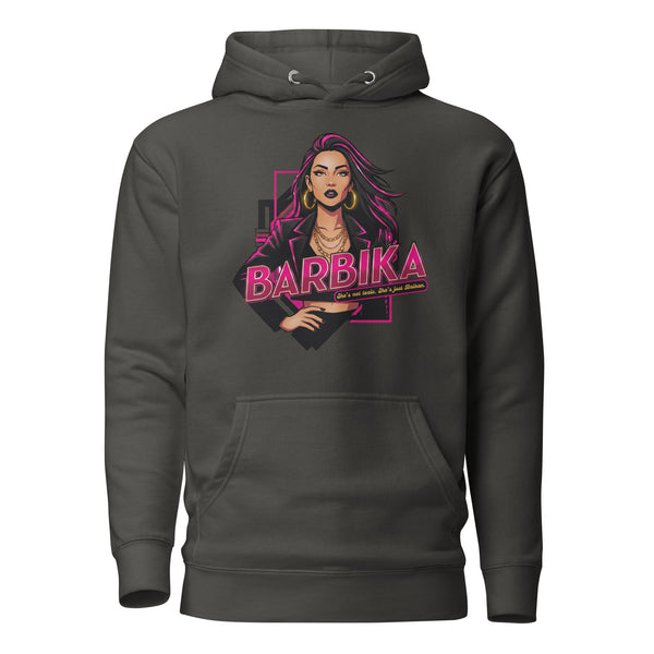 Hoodie Women - Barbika in black, front view, NASHE Balkan hoodie