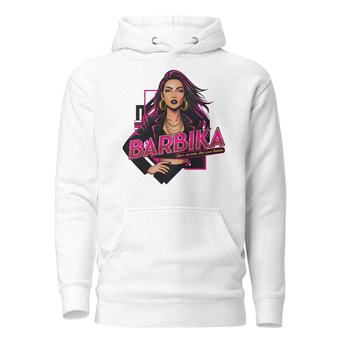 Hoodie Women - Barbika in white, front view, NASHE Balkan hoodie