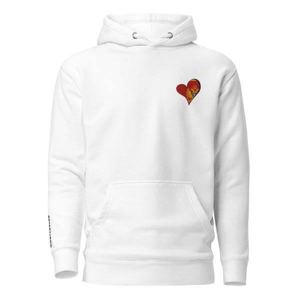 Unisex Premium embrodery Hoodie - Montenegro in white, front view, NASHE Balkan hoodie
