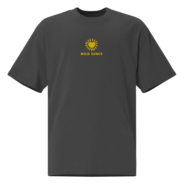 Oversized faded t-shirt - Moje sunce in faded black, front view, NASHE Balkan T-shirt