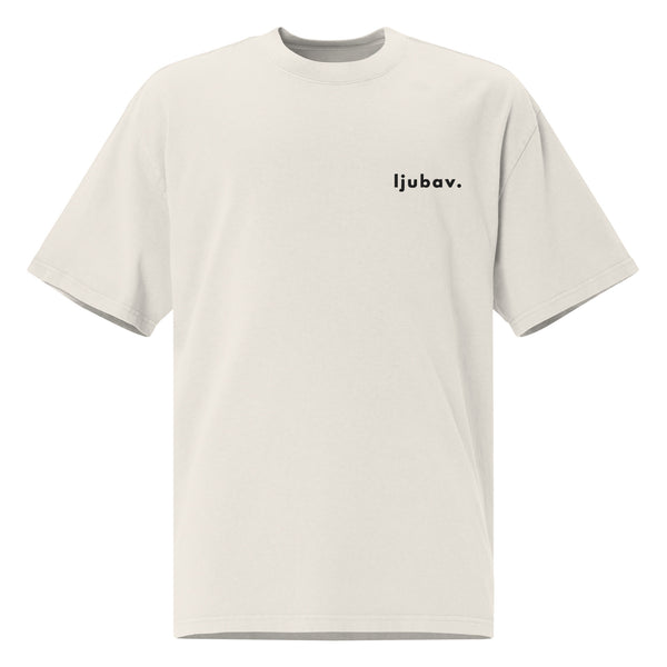 Oversized unisex faded t-shirt - ljubav. in faded bone, front view, NASHE Balkan T-shirt