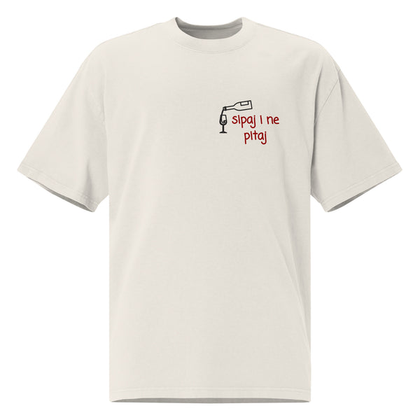 Oversized faded t-shirt - Sipaj i ne pitaj in faded bone, front view, NASHE Balkan T-shirt