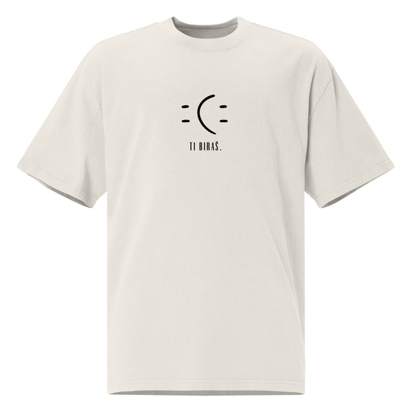 Oversized faded t-shirt - Ti biraš. in faded bone, front view, NASHE Balkan T-shirt
