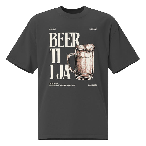 Oversized faded t-shirt men - Beer ti i ja in faded black, front view, NASHE Balkan T-shirt