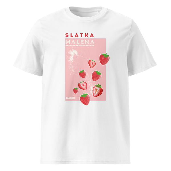 Organic Cotton T-Shirt women - Slatka mala in white, front view, NASHE Balkan T-shirt