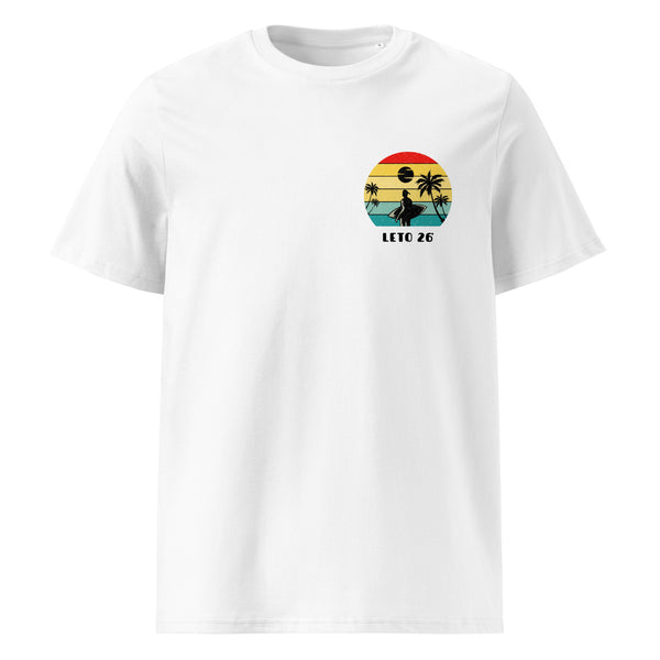 Unisex Organic T-Shirt - Leto 26’ in white, front view, NASHE Balkan T-shirt