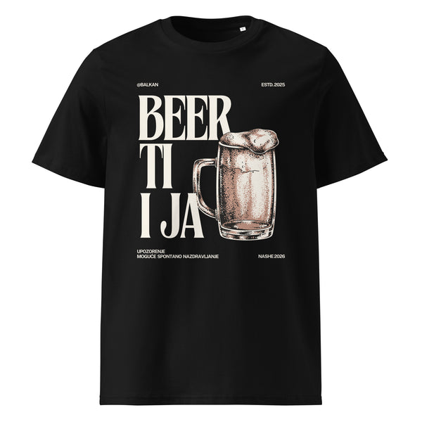 T-Shirt Men - Beer ti i ja in black, front view, NASHE Balkan T-shirt
