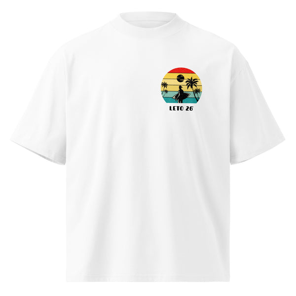 Organic oversized high neck t-shirt - Leto 26’ in white, front view, NASHE Balkan T-shirt