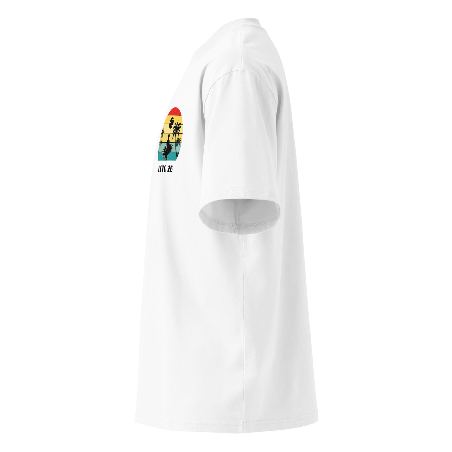 Organic oversized high neck t-shirt - Leto 26β in white, NASHE Balkan T-shirt