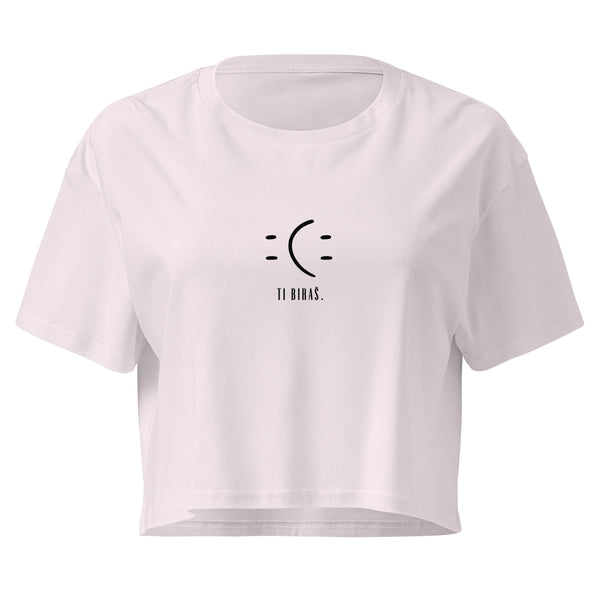 Women’s crop top - Ti biraš. in orchid, front view, NASHE Balkan crop top