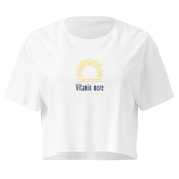 Women’s crop top - vitamin more in white, front view, NASHE Balkan crop top