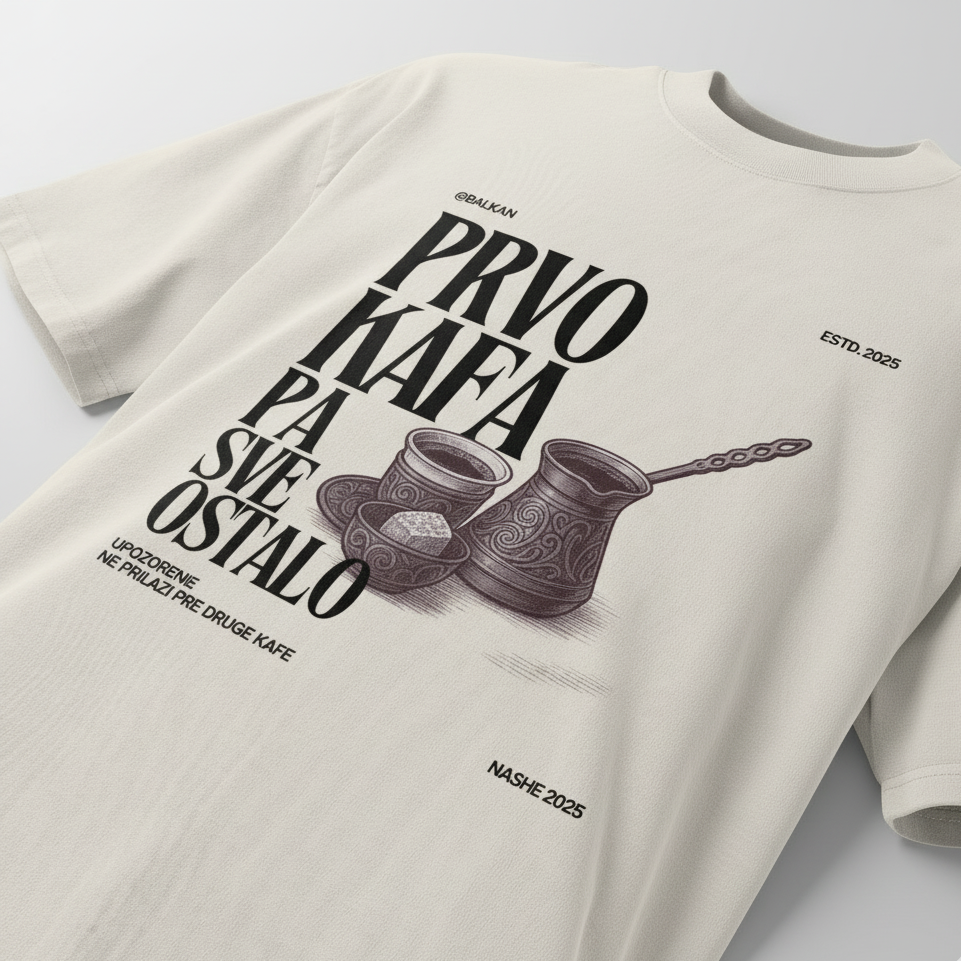 Unisex oversized faded t-shirt - prvo kafa pa sve ostalo