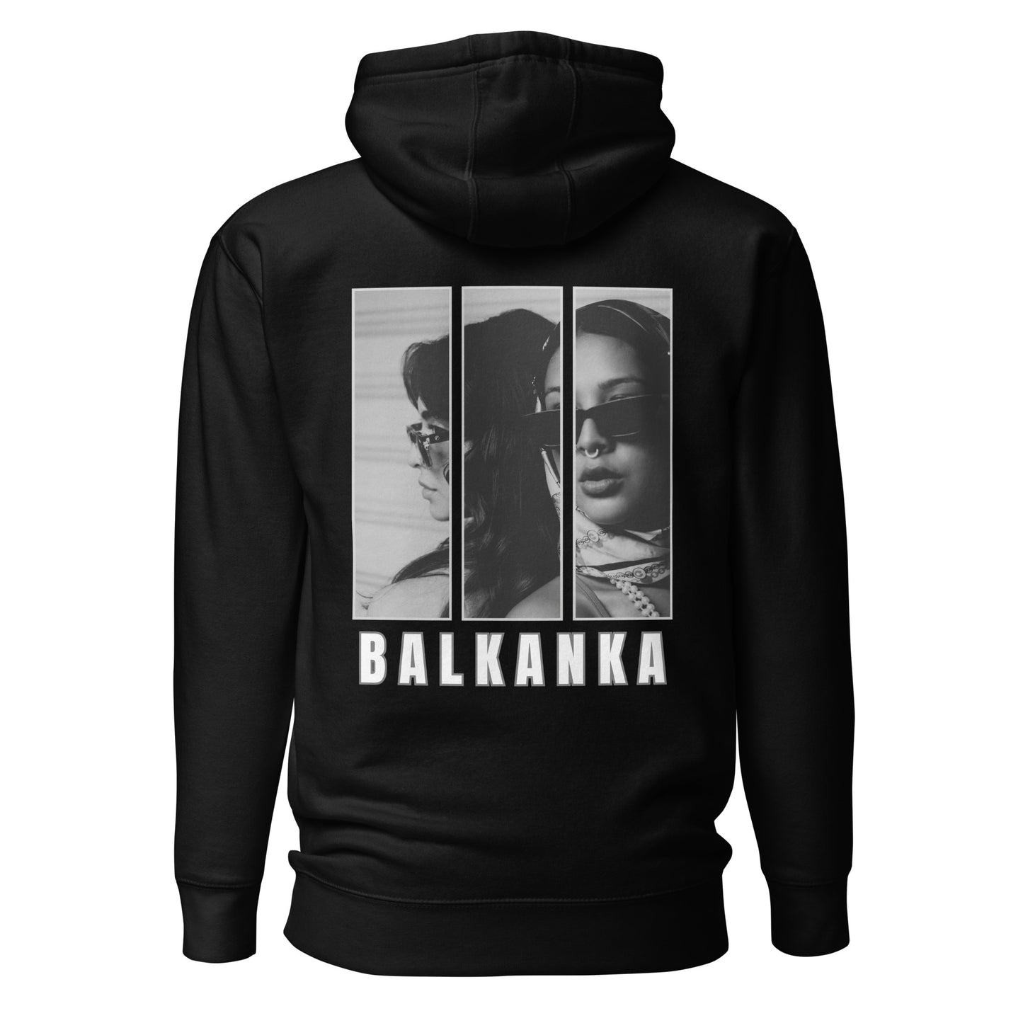 Hoodie Women - Balkanka in black, back view, NASHE Balkan hoodie