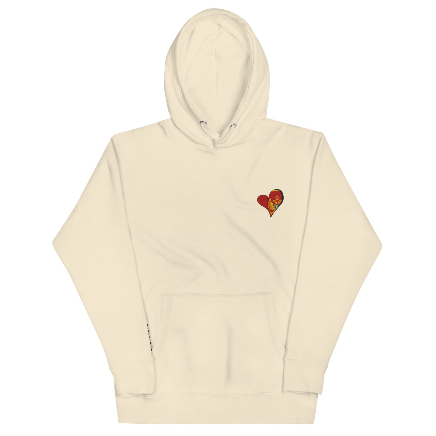 Unisex Premium embrodery Hoodie - Montenegro in bone, front view, NASHE Balkan hoodie
