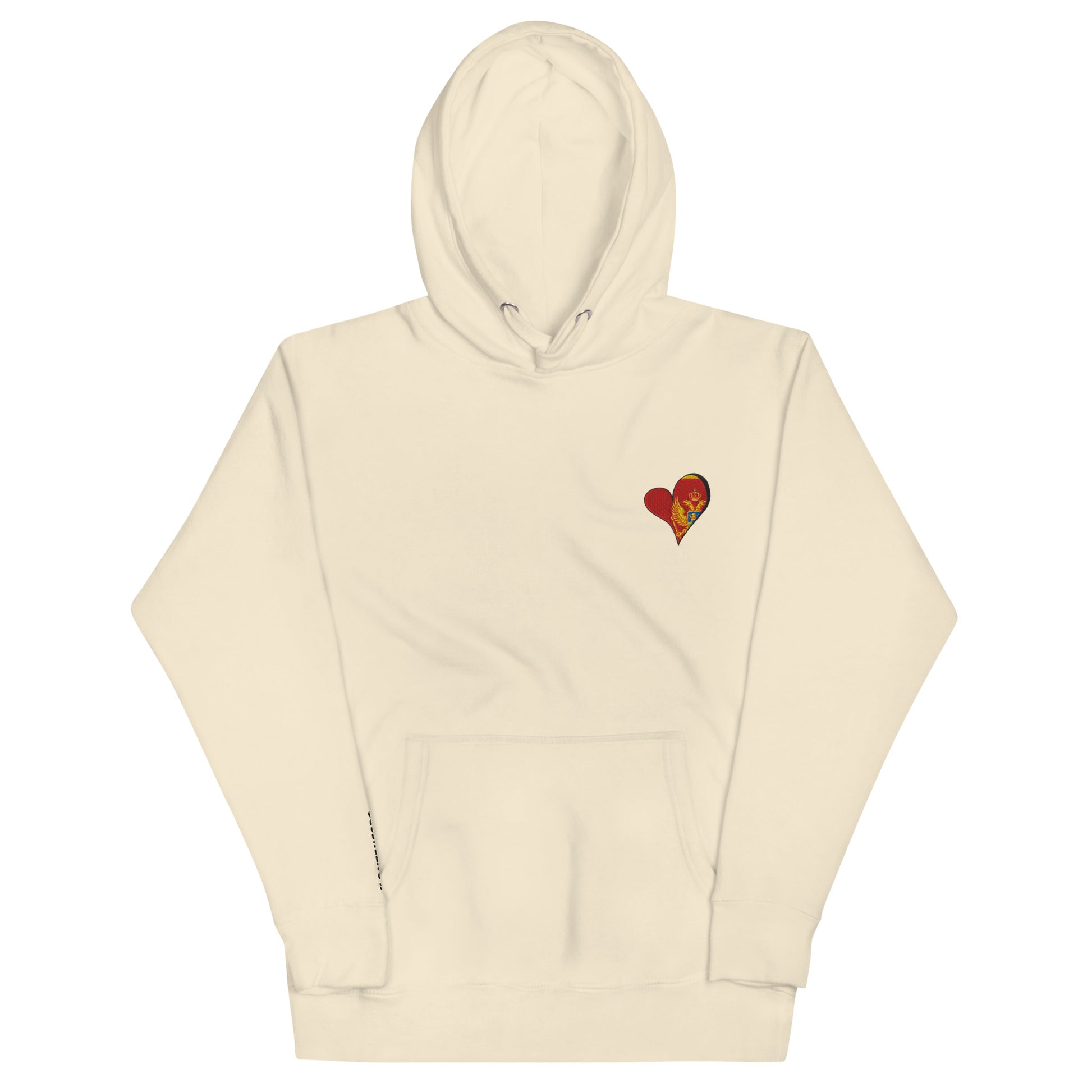 Unisex Premium embrodery Hoodie - Montenegro in bone, front view, NASHE Balkan hoodie