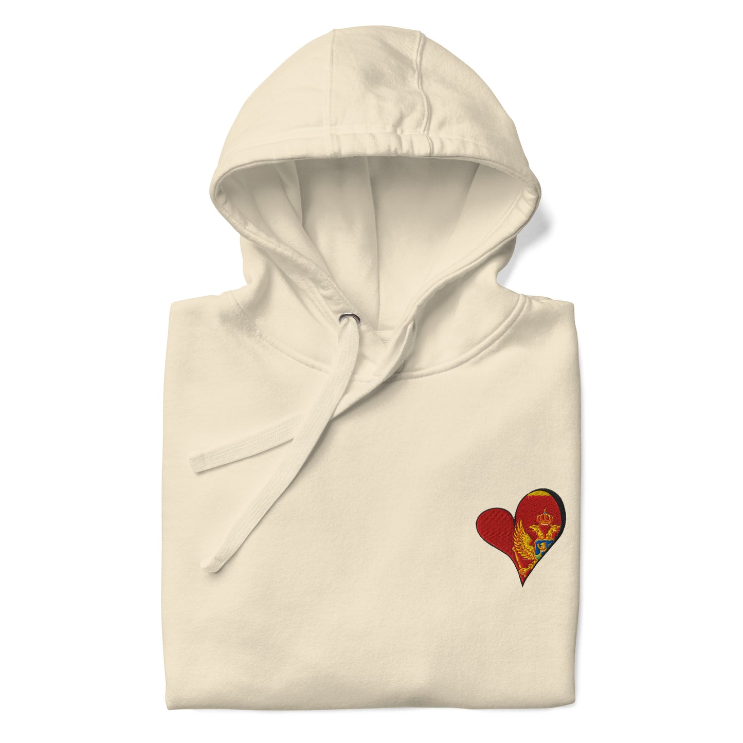 Unisex Premium embrodery Hoodie - Montenegro in bone, front view, NASHE Balkan hoodie