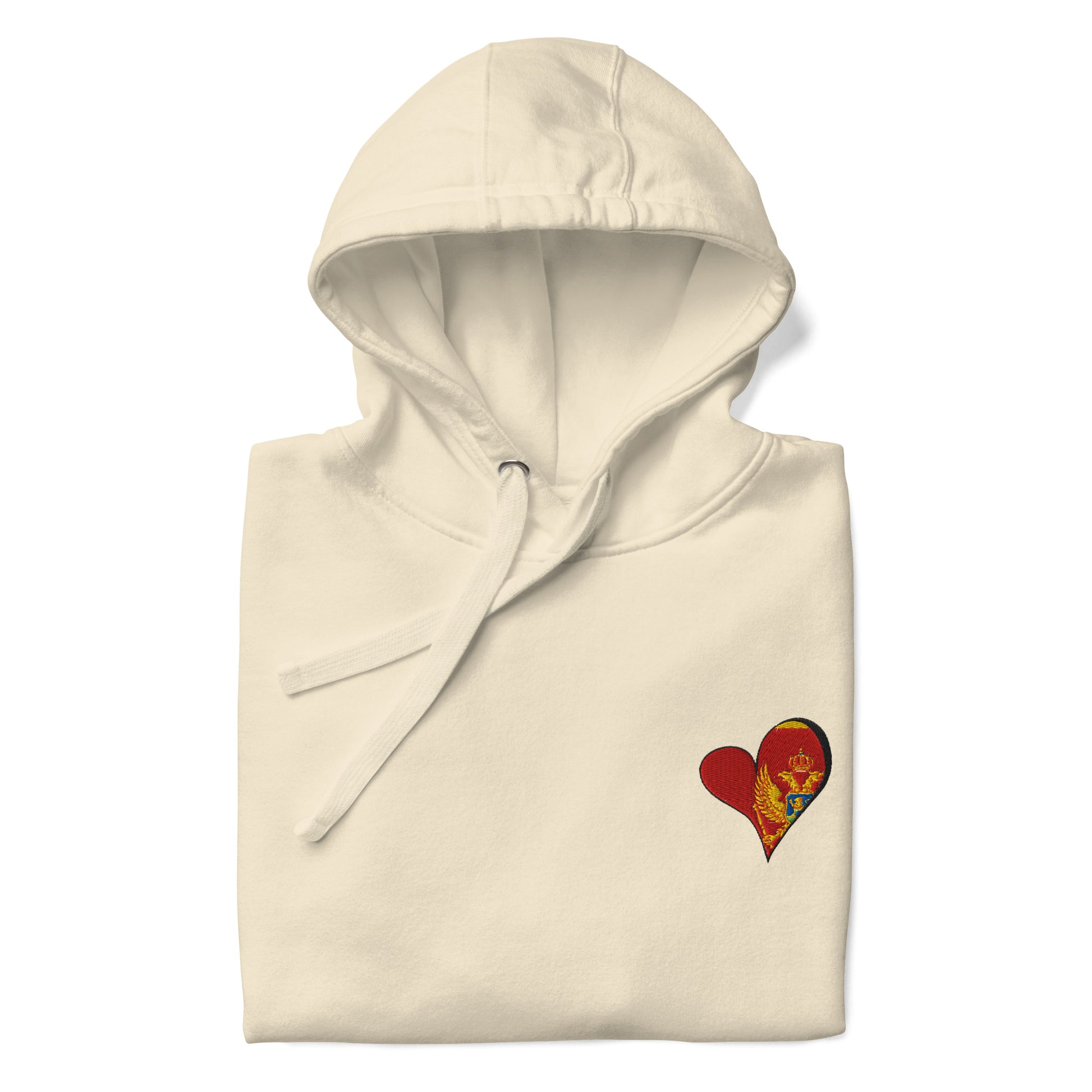 Unisex Premium embrodery Hoodie - Montenegro in bone, front view, NASHE Balkan hoodie