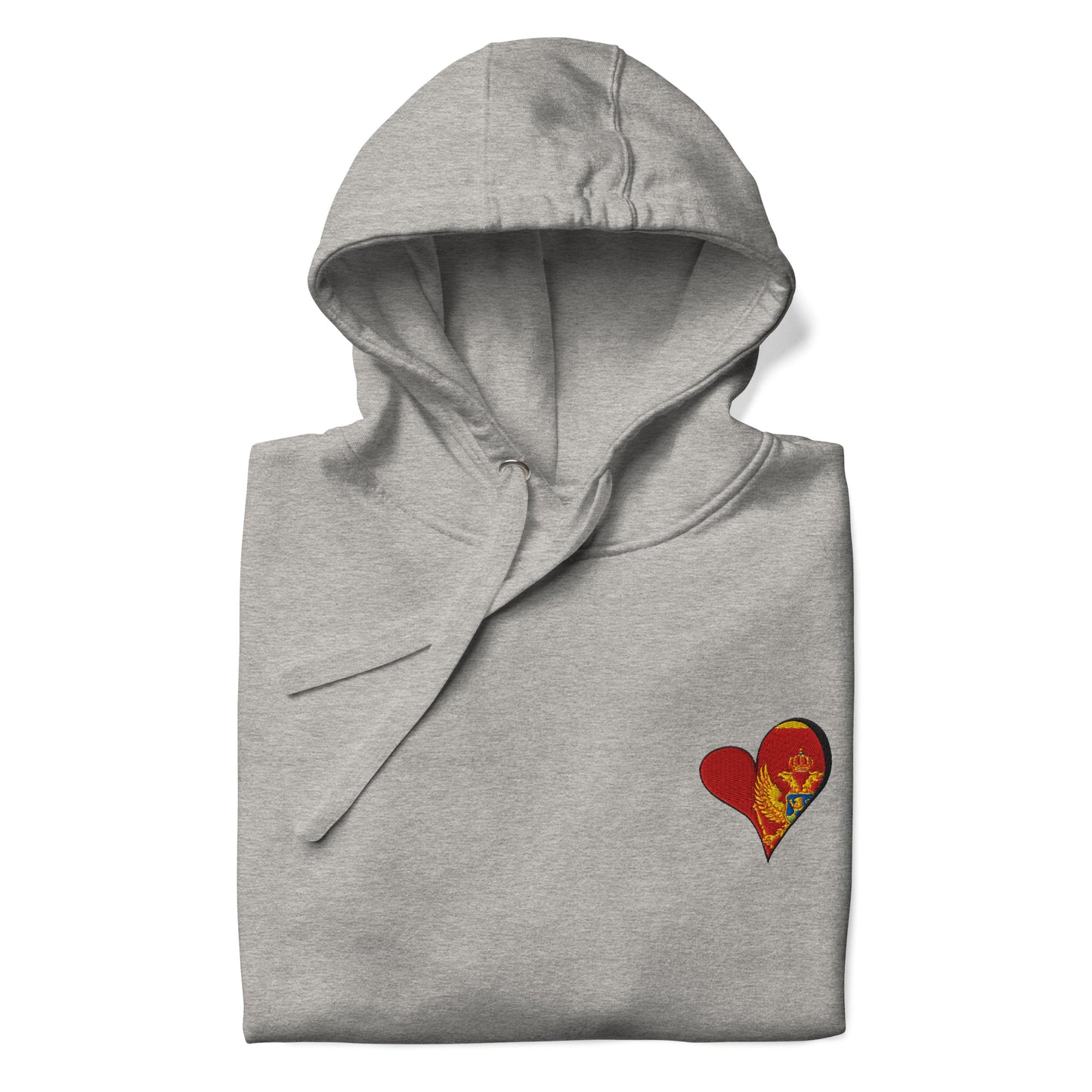 Unisex Premium embrodery Hoodie - Montenegro in grey, front view, NASHE Balkan hoodie