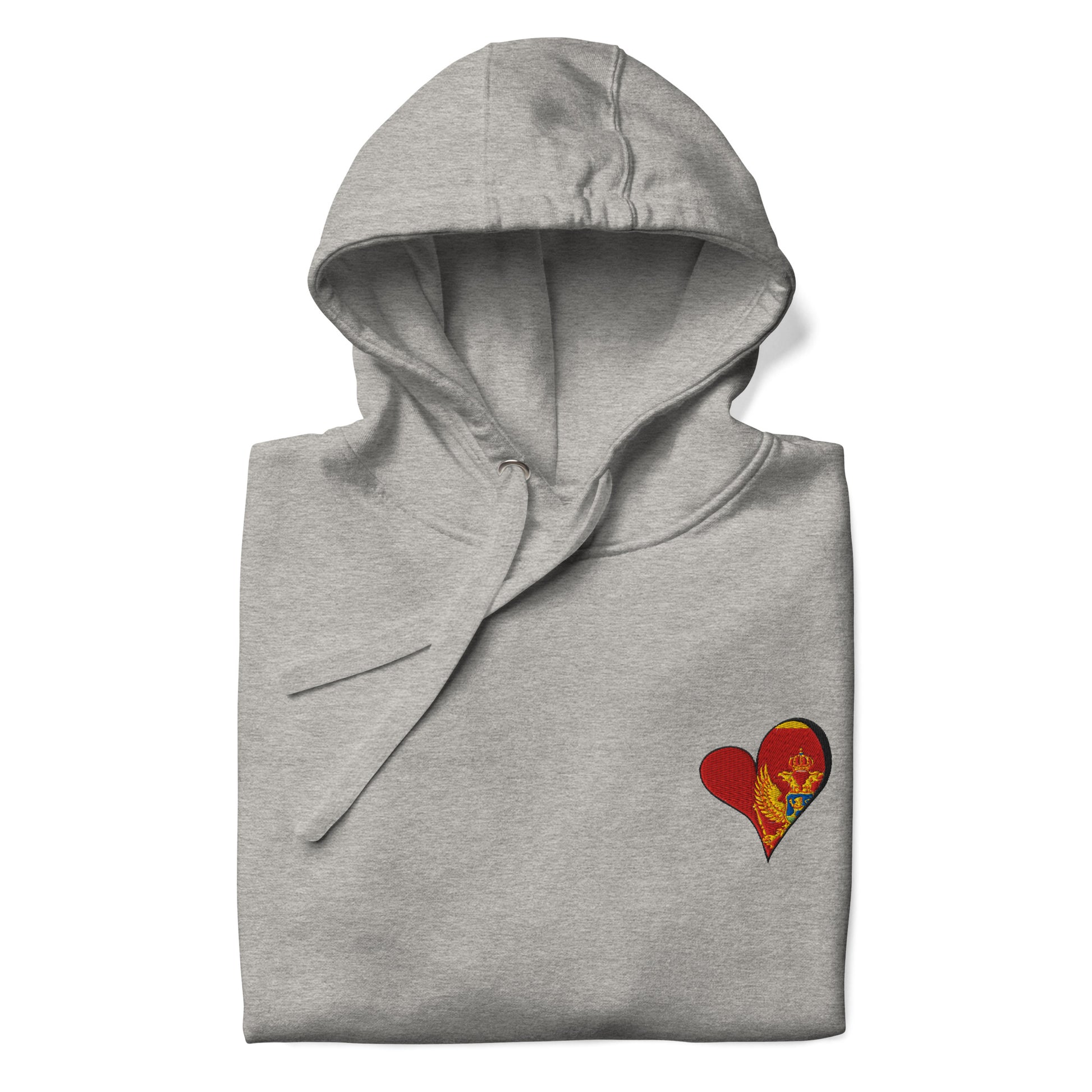 Unisex Premium embrodery Hoodie - Montenegro in grey, front view, NASHE Balkan hoodie