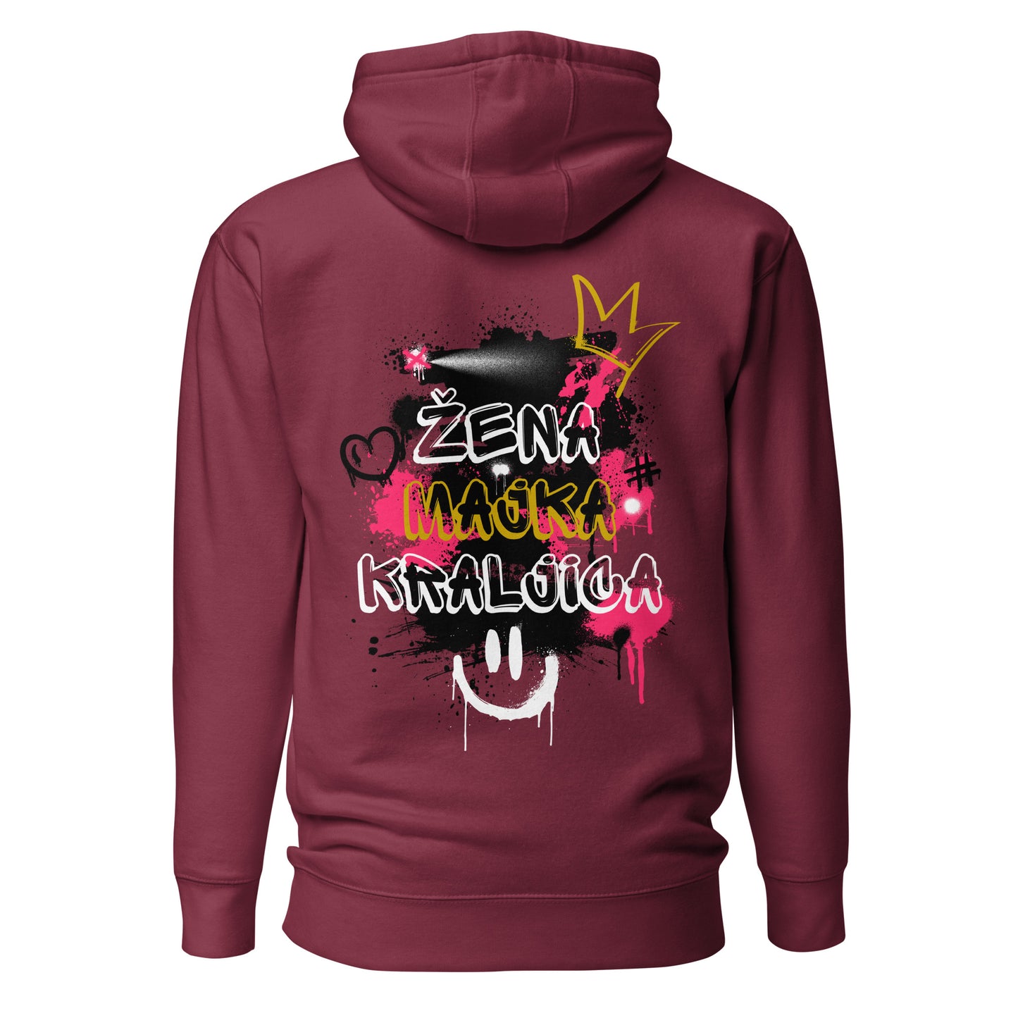 Hoodie Women - Women in maroon, back view, NASHE Balkan hoodie