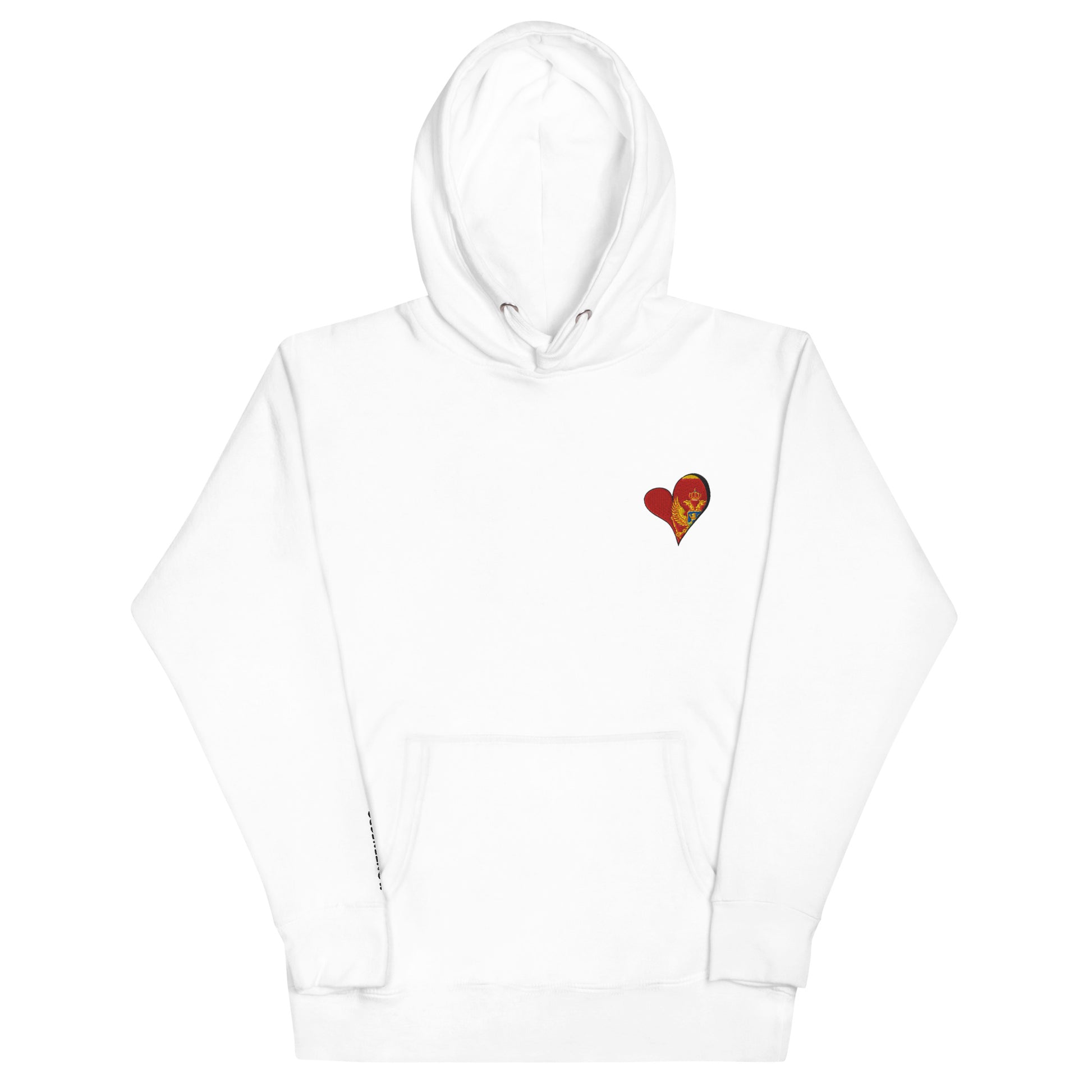 Unisex Premium embrodery Hoodie - Montenegro in white, front view, NASHE Balkan hoodie