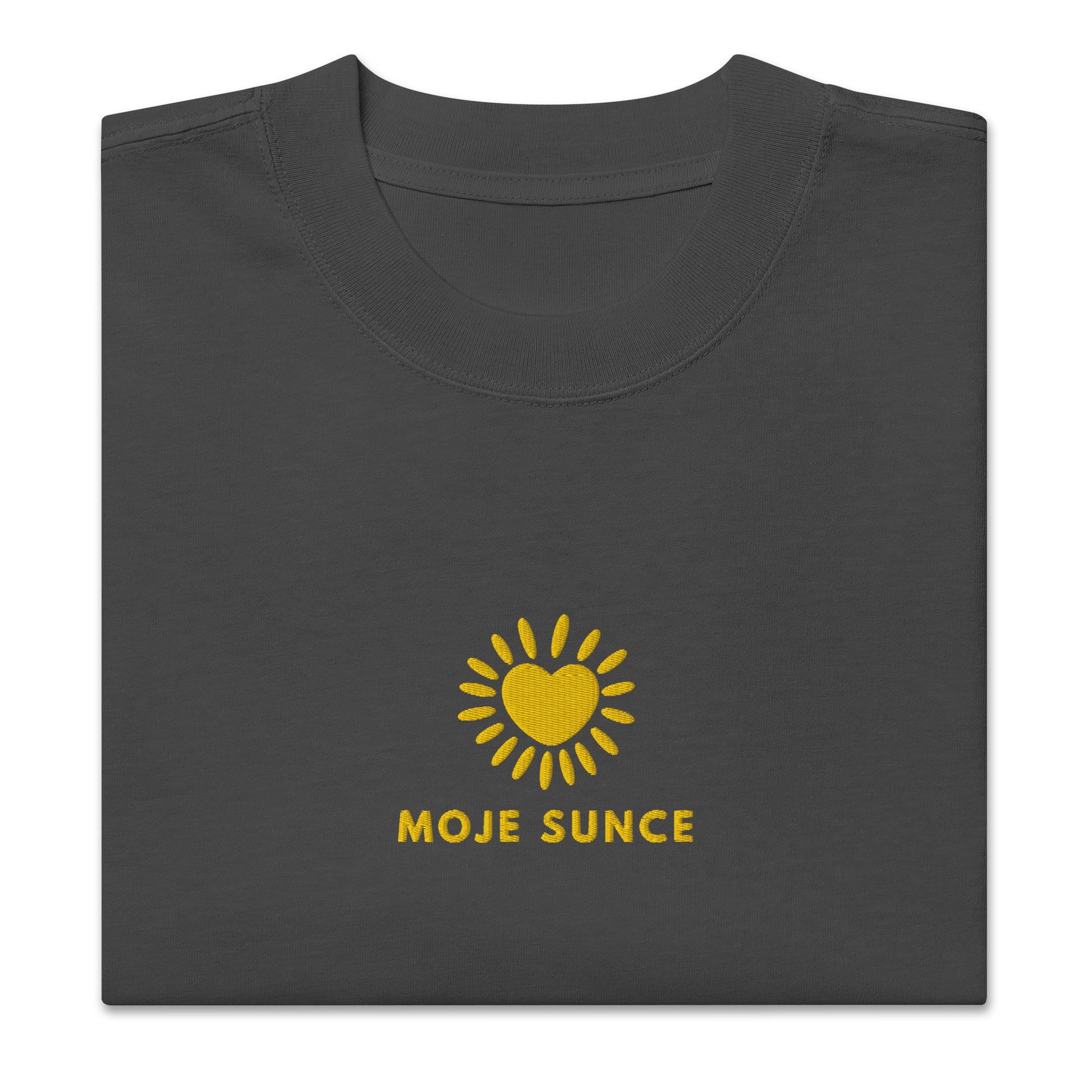 Oversized faded t-shirt - Moje sunce in faded black, front view, NASHE Balkan T-shirt
