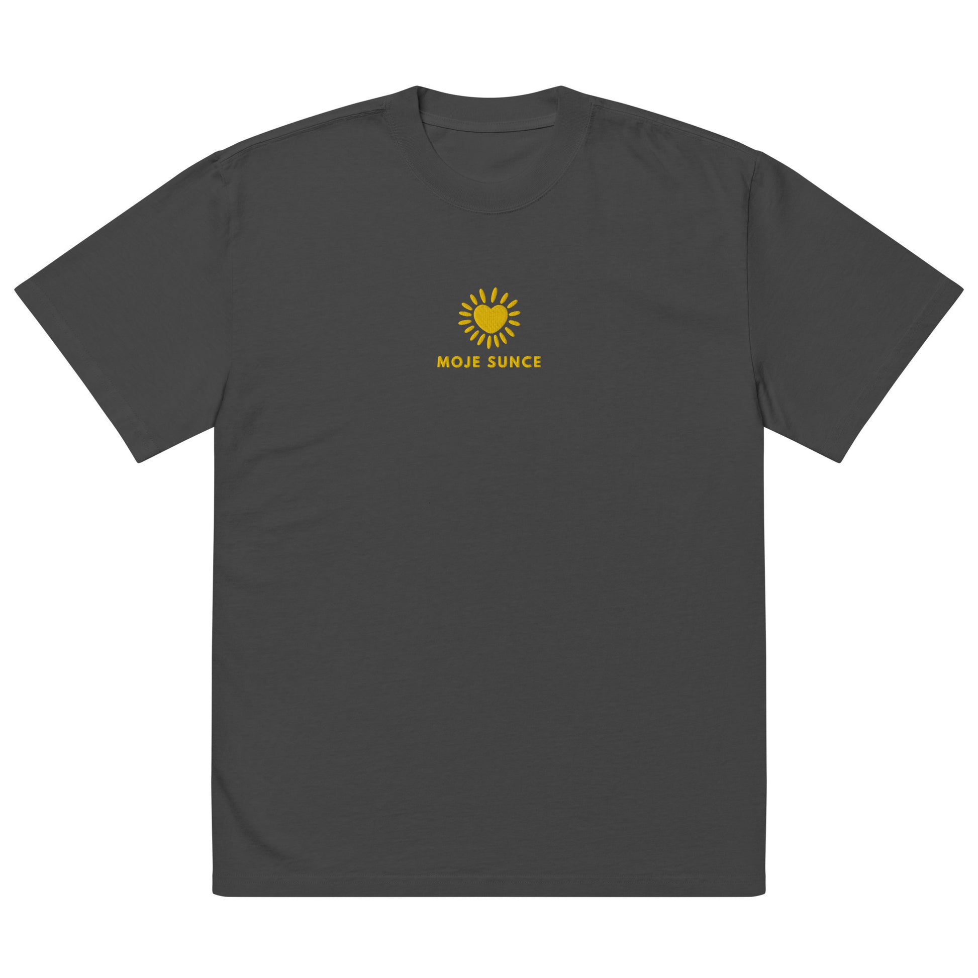 Oversized faded t-shirt - Moje sunce in faded black, front view, NASHE Balkan T-shirt