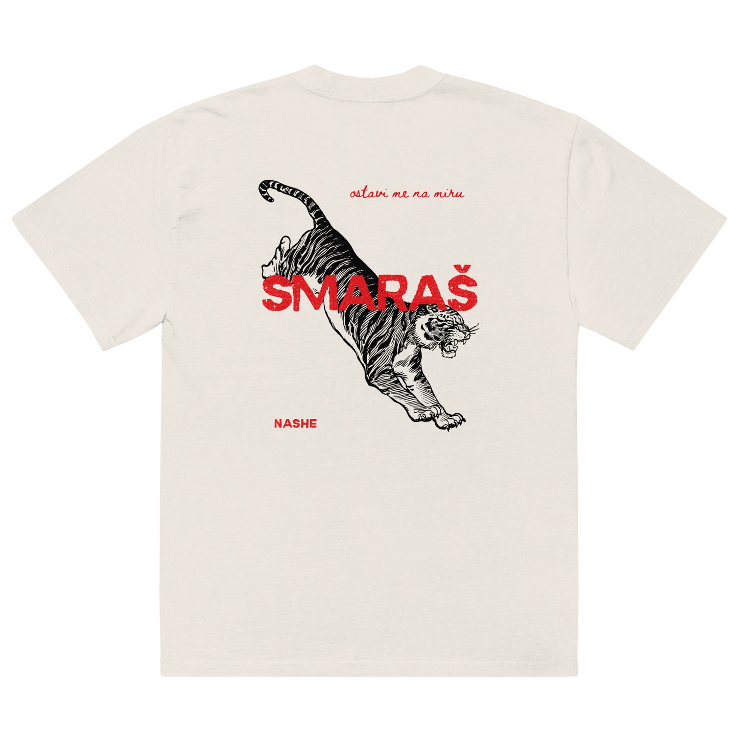 Oversized faded t-shirt - Smaraš in faded bone, back view, NASHE Balkan T-shirt