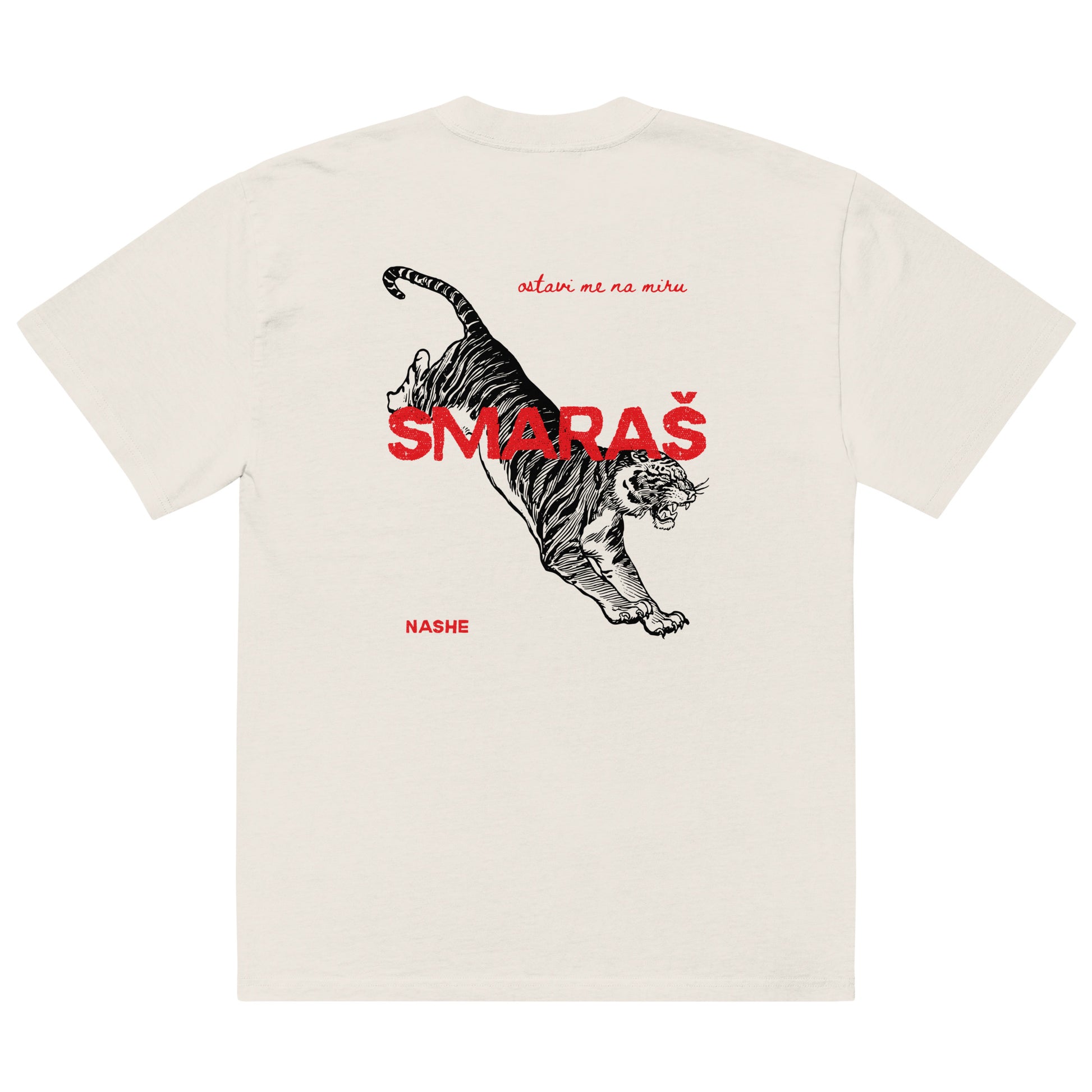 Oversized faded t-shirt - Smaraš in faded bone, back view, NASHE Balkan T-shirt