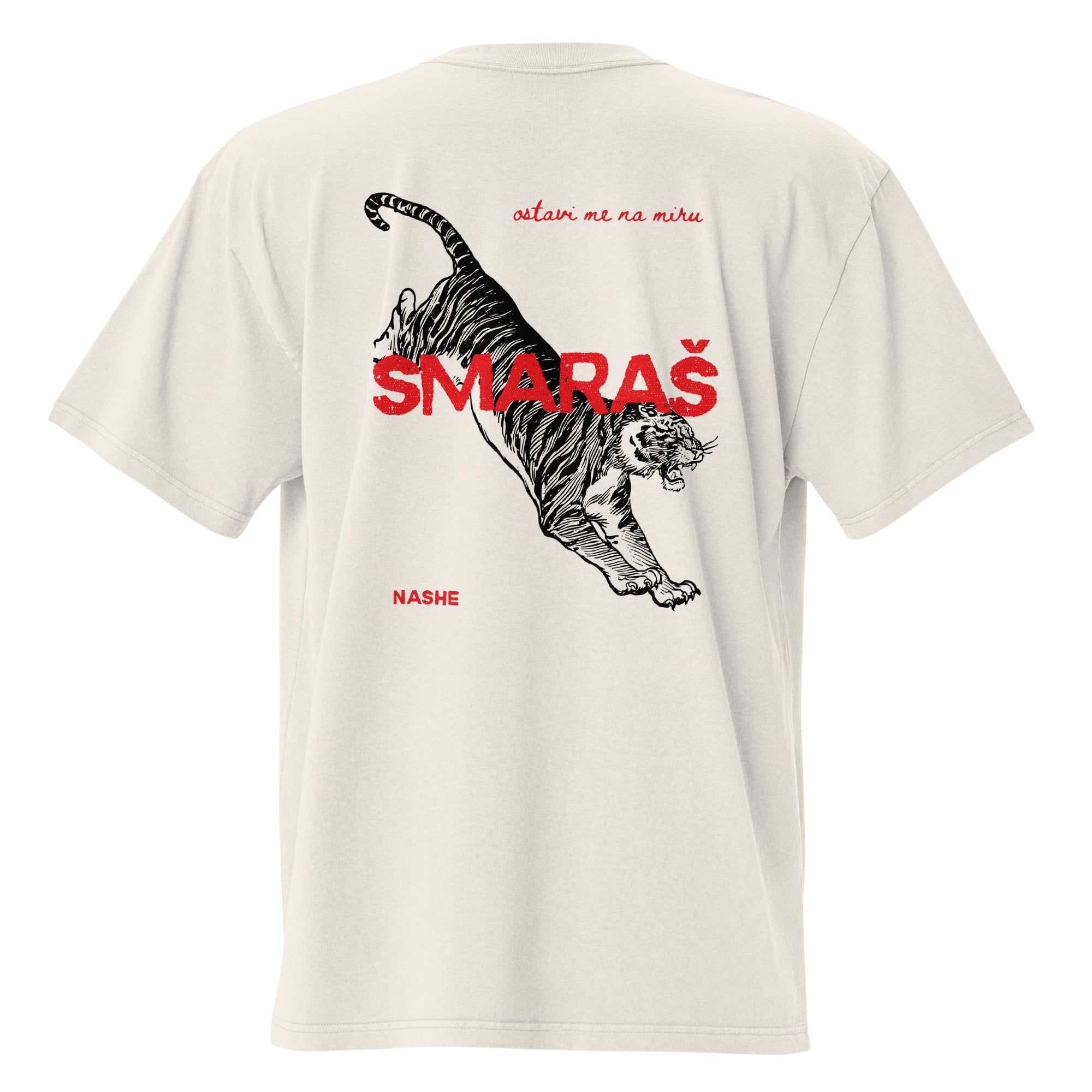 Oversized faded t-shirt - Smaraš in faded bone, back view, NASHE Balkan T-shirt