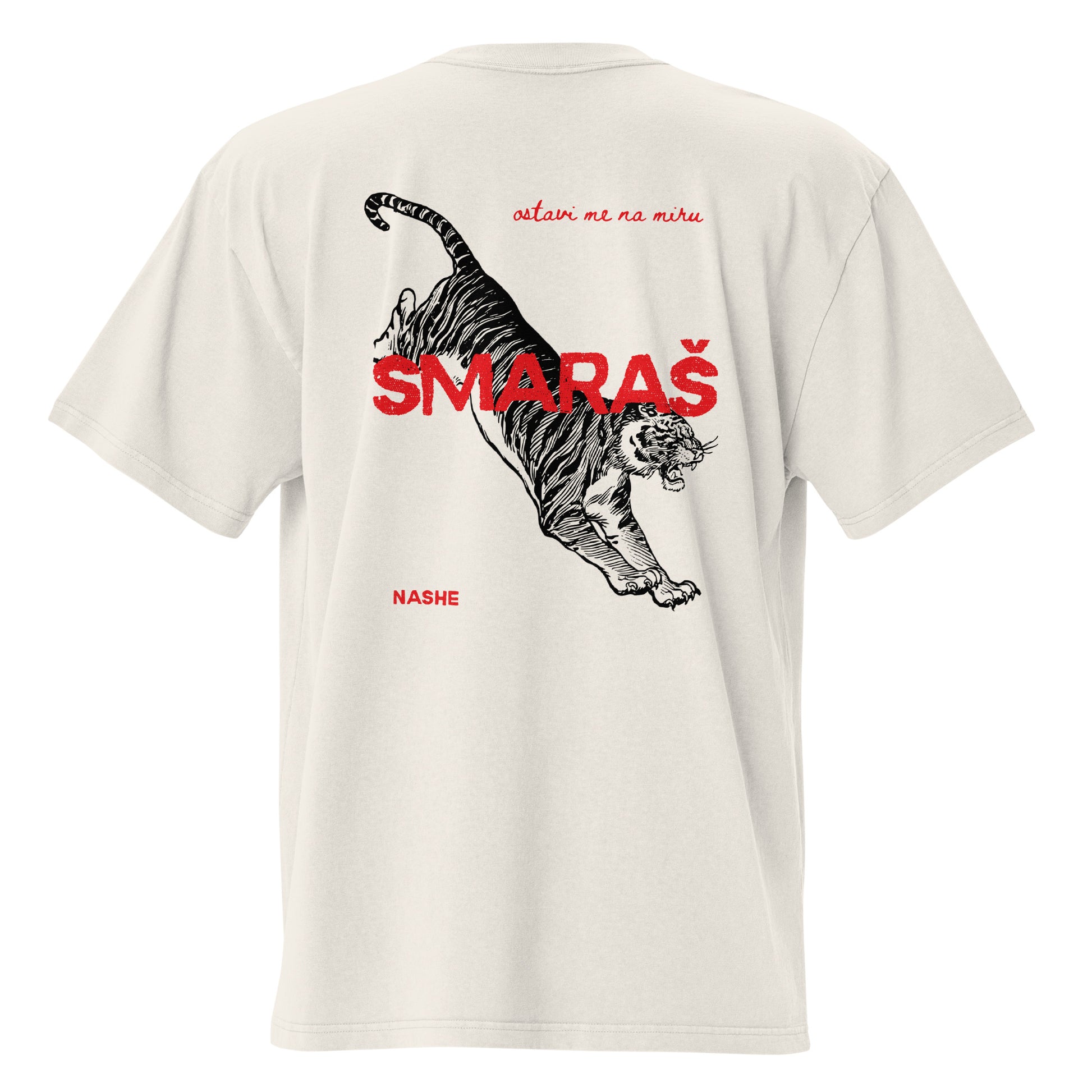 Oversized faded t-shirt - Smaraš in faded bone, back view, NASHE Balkan T-shirt