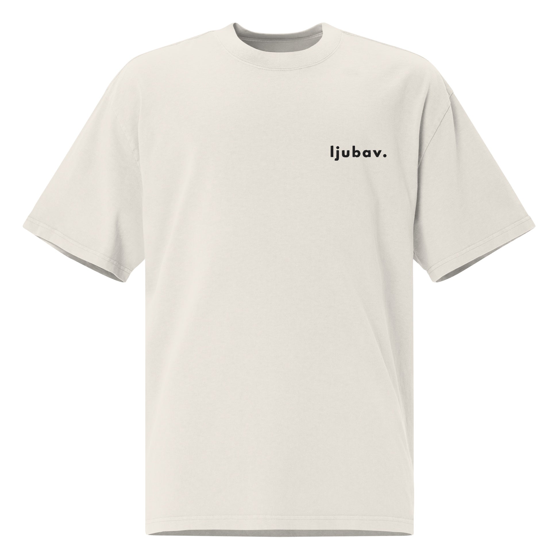 Oversized unisex faded t-shirt - ljubav. in faded bone, front view, NASHE Balkan T-shirt