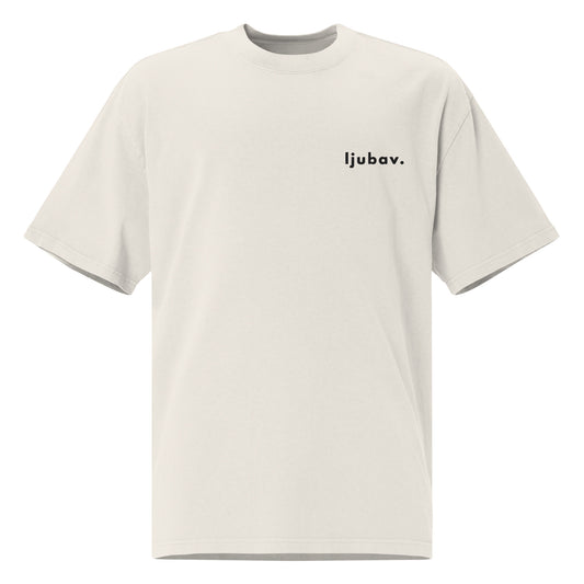 Oversized unisex faded t-shirt - ljubav. in faded bone, front view, NASHE Balkan T-shirt