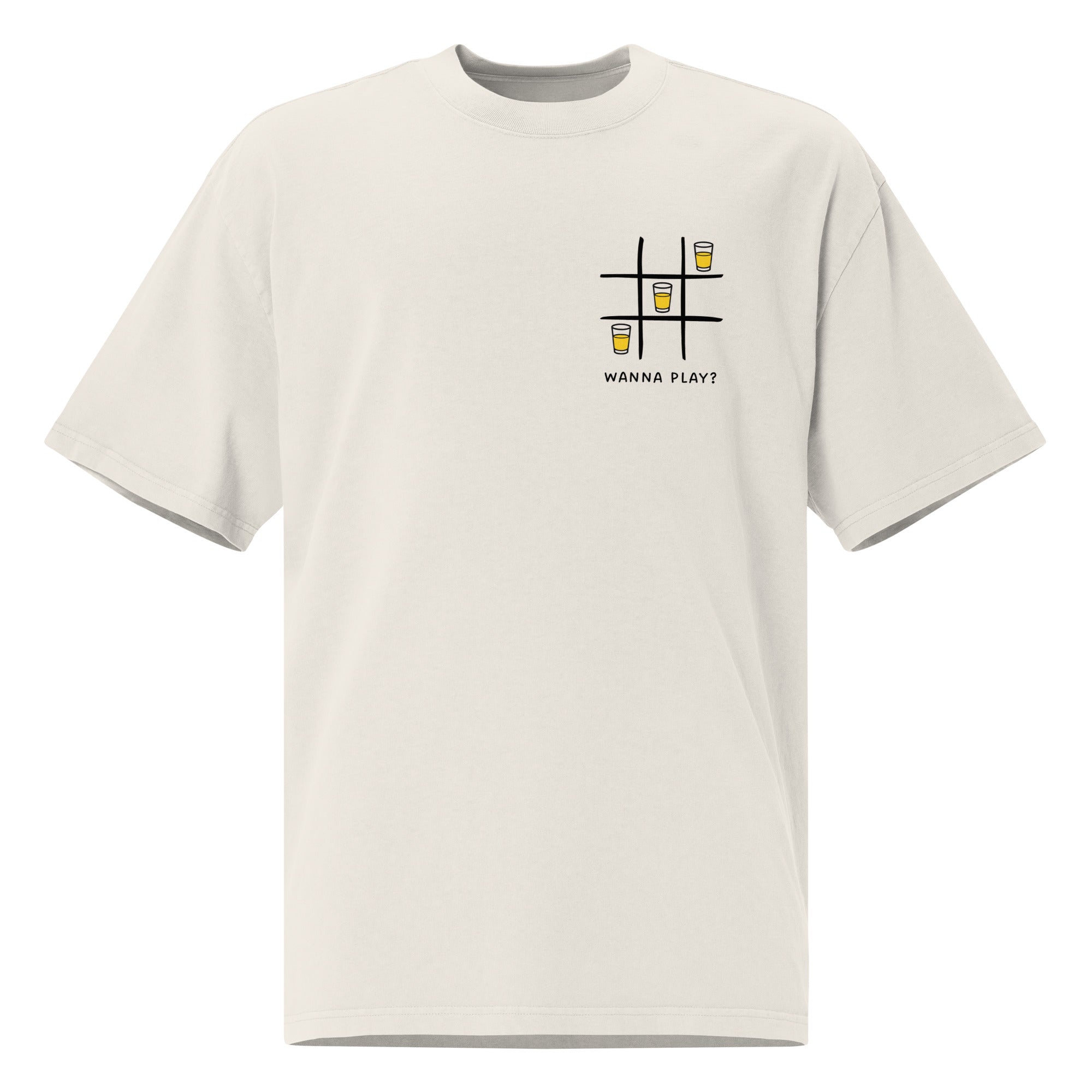 Oversized faded t-shirt - Wanna play? in faded bone, front view, NASHE Balkan T-shirt