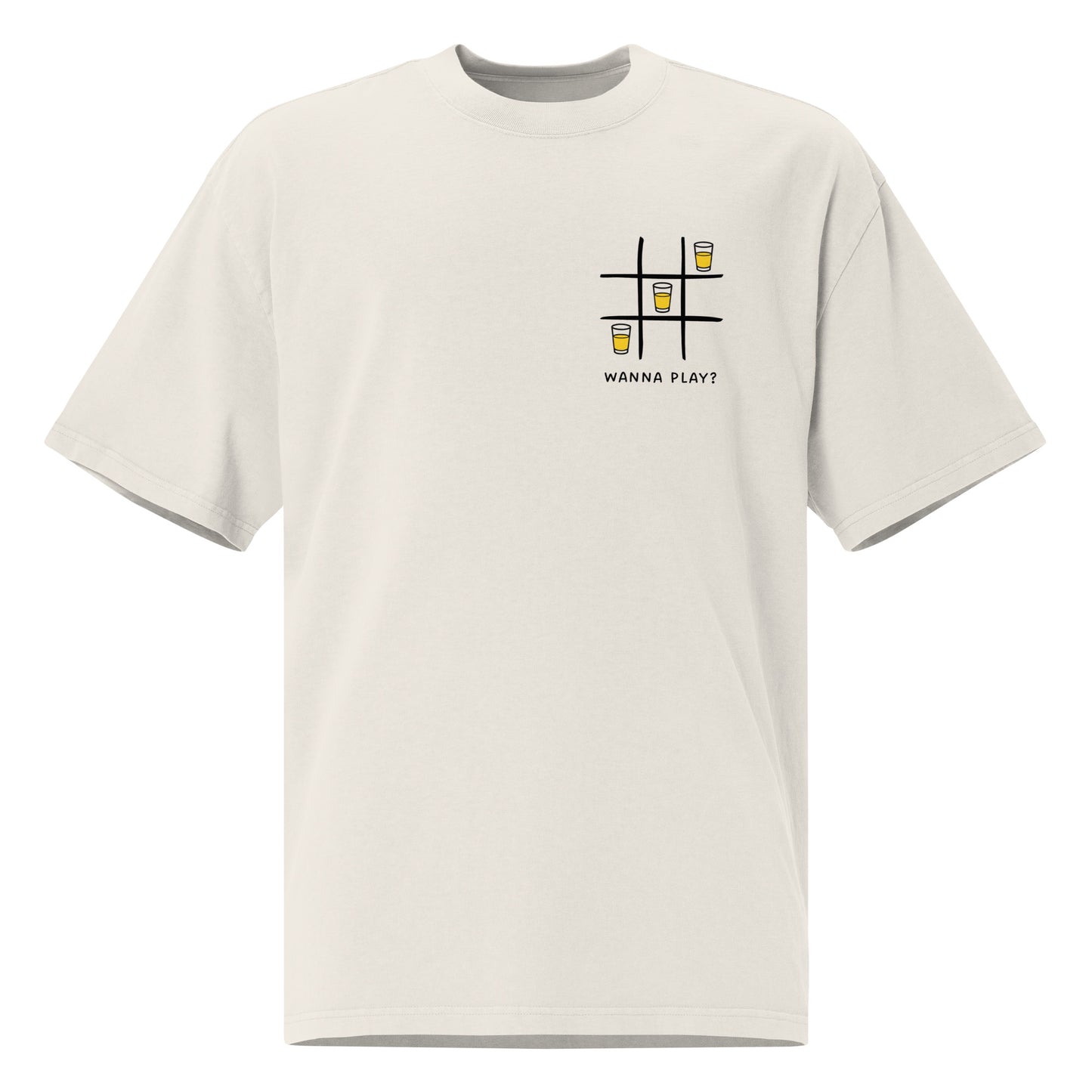 Oversized faded t-shirt - Wanna play? in faded bone, front view, NASHE Balkan T-shirt
