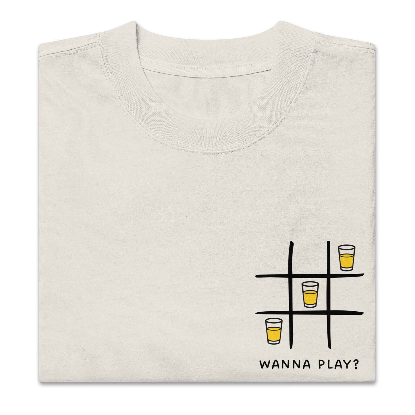 Oversized faded t-shirt - Wanna play? in faded bone, front view, NASHE Balkan T-shirt