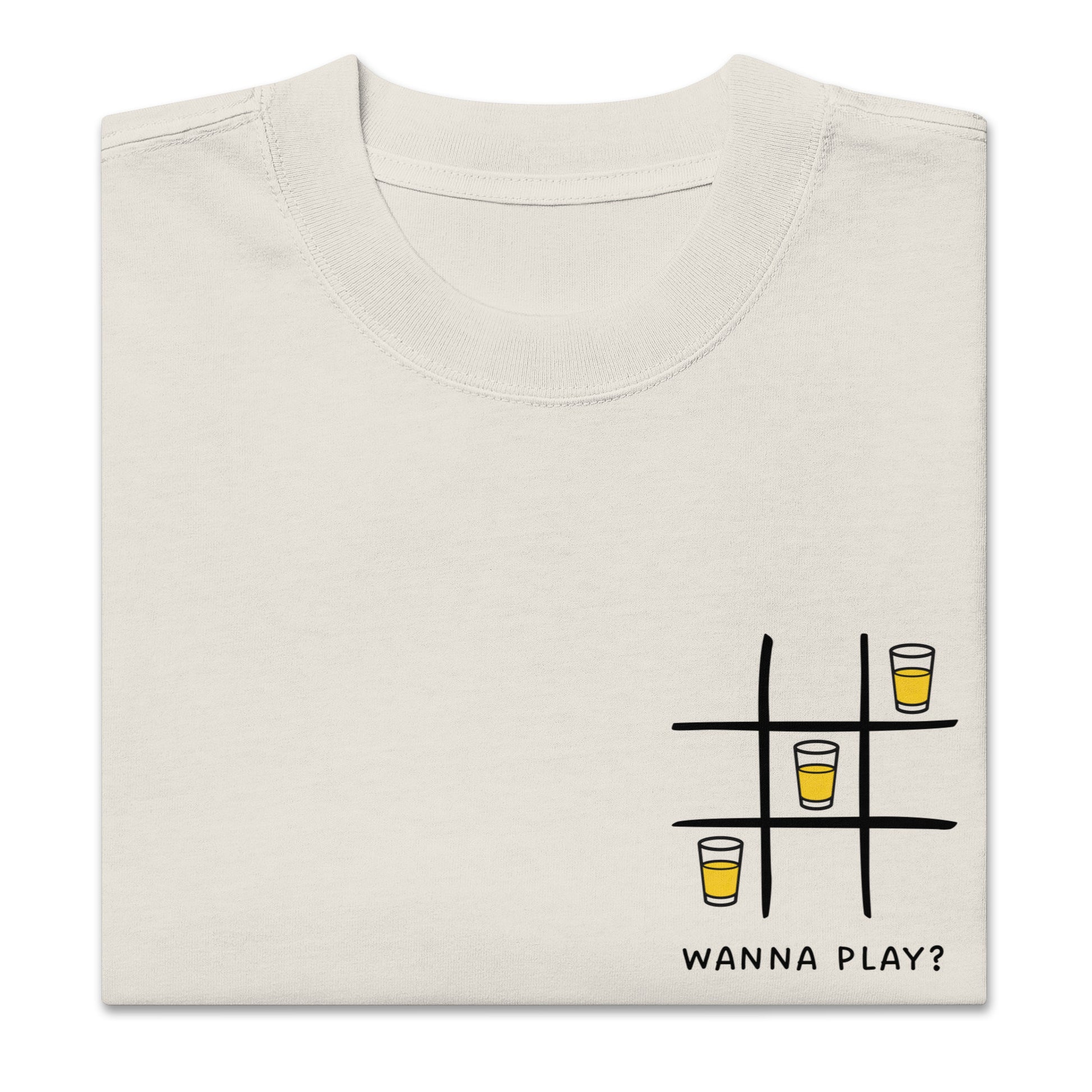 Oversized faded t-shirt - Wanna play? in faded bone, front view, NASHE Balkan T-shirt