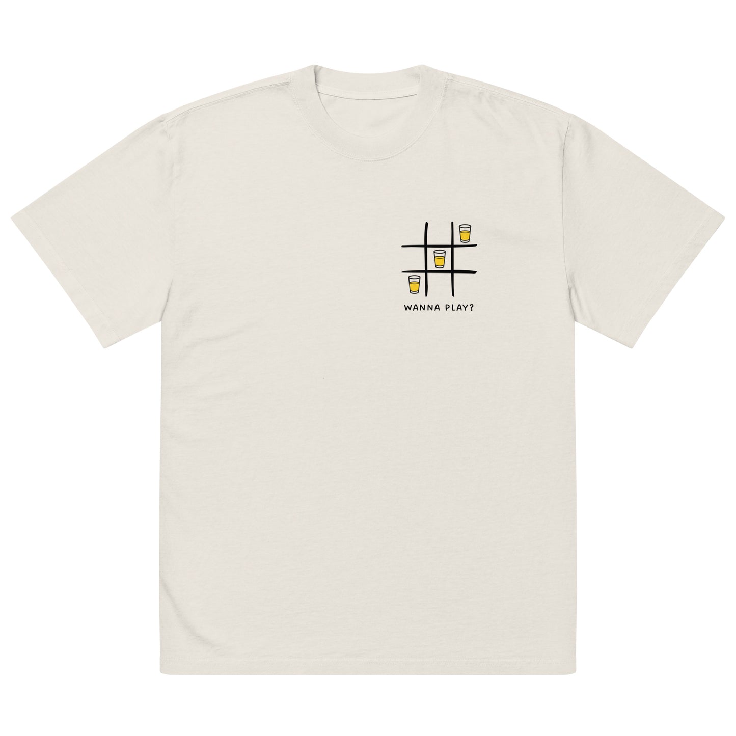 Oversized faded t-shirt - Wanna play? in faded bone, front view, NASHE Balkan T-shirt