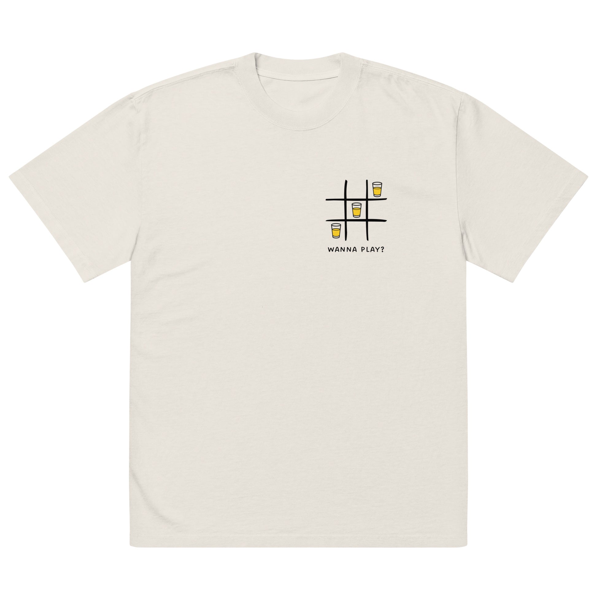 Oversized faded t-shirt - Wanna play? in faded bone, front view, NASHE Balkan T-shirt