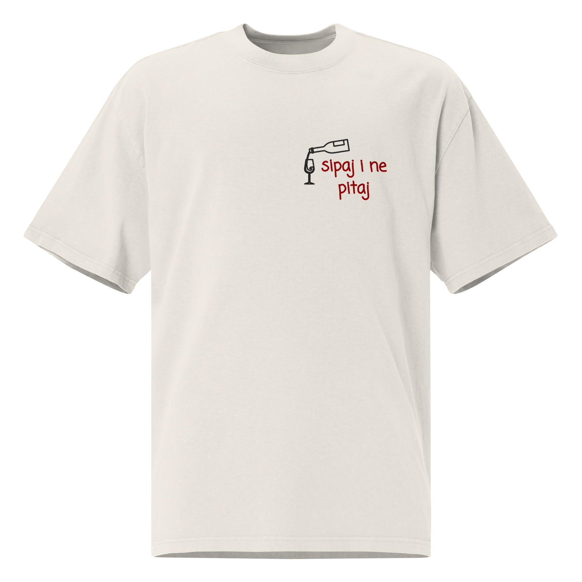 Oversized faded t-shirt - Sipaj i ne pitaj in faded bone, front view, NASHE Balkan T-shirt