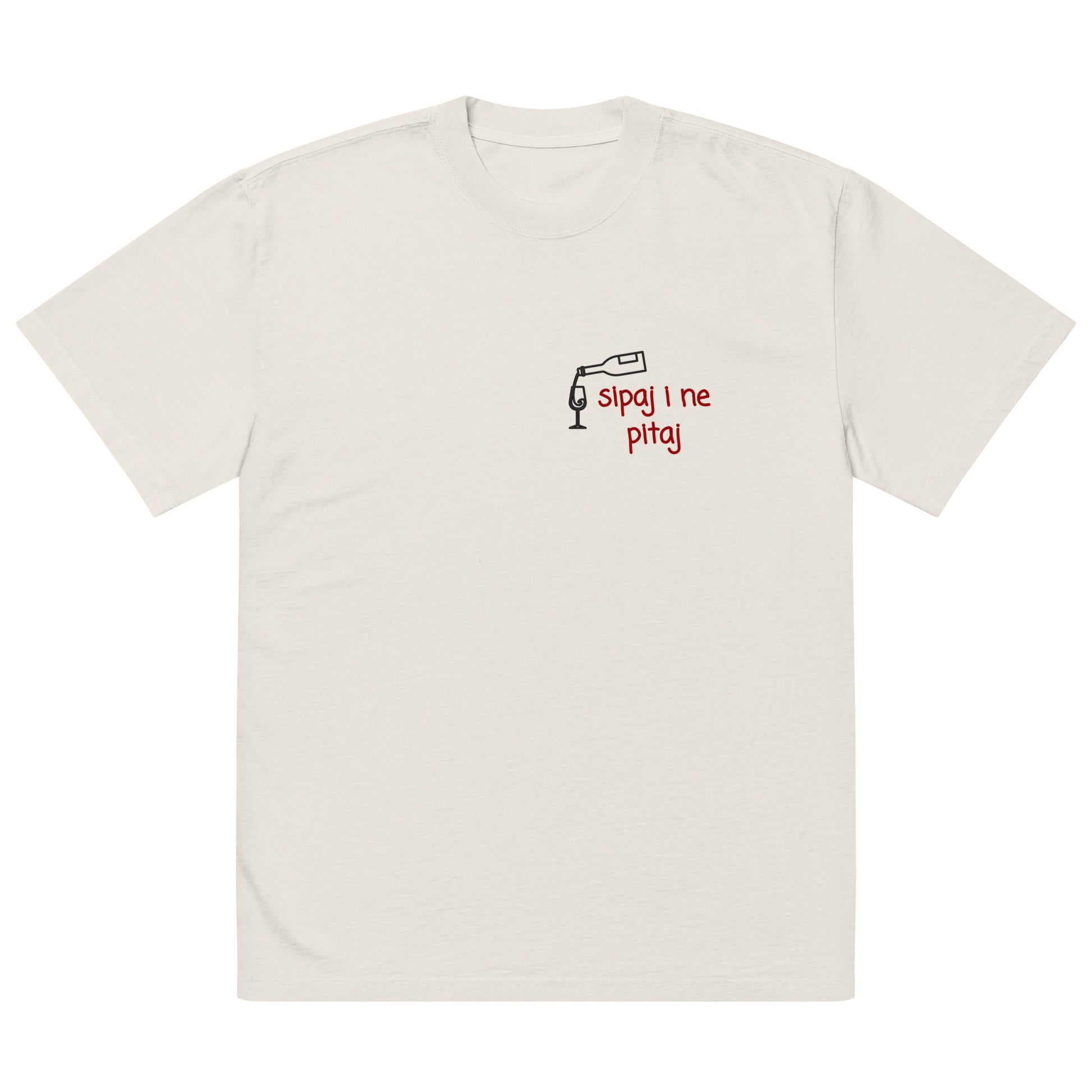 Oversized faded t-shirt - Sipaj i ne pitaj in faded bone, front view, NASHE Balkan T-shirt