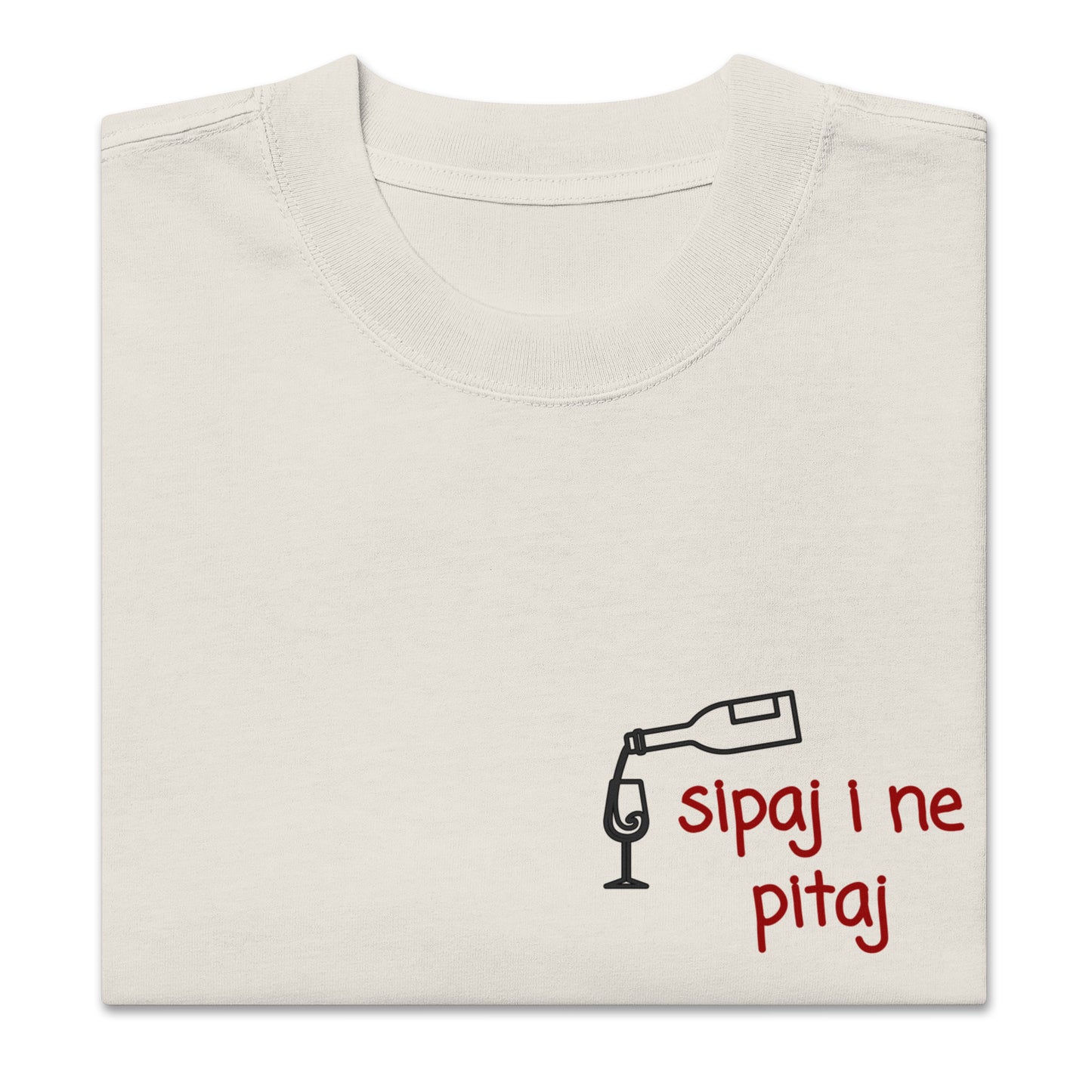 Oversized faded t-shirt - Sipaj i ne pitaj in faded bone, front view, NASHE Balkan T-shirt