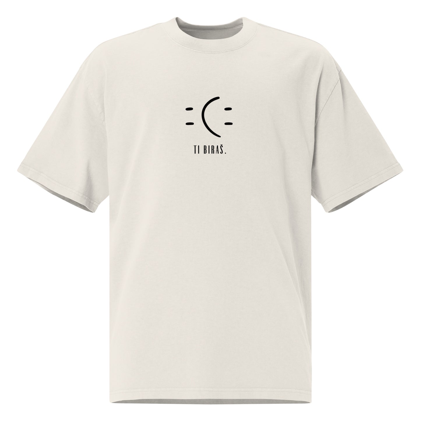 Oversized faded t-shirt - Ti biraš. in faded bone, front view, NASHE Balkan T-shirt