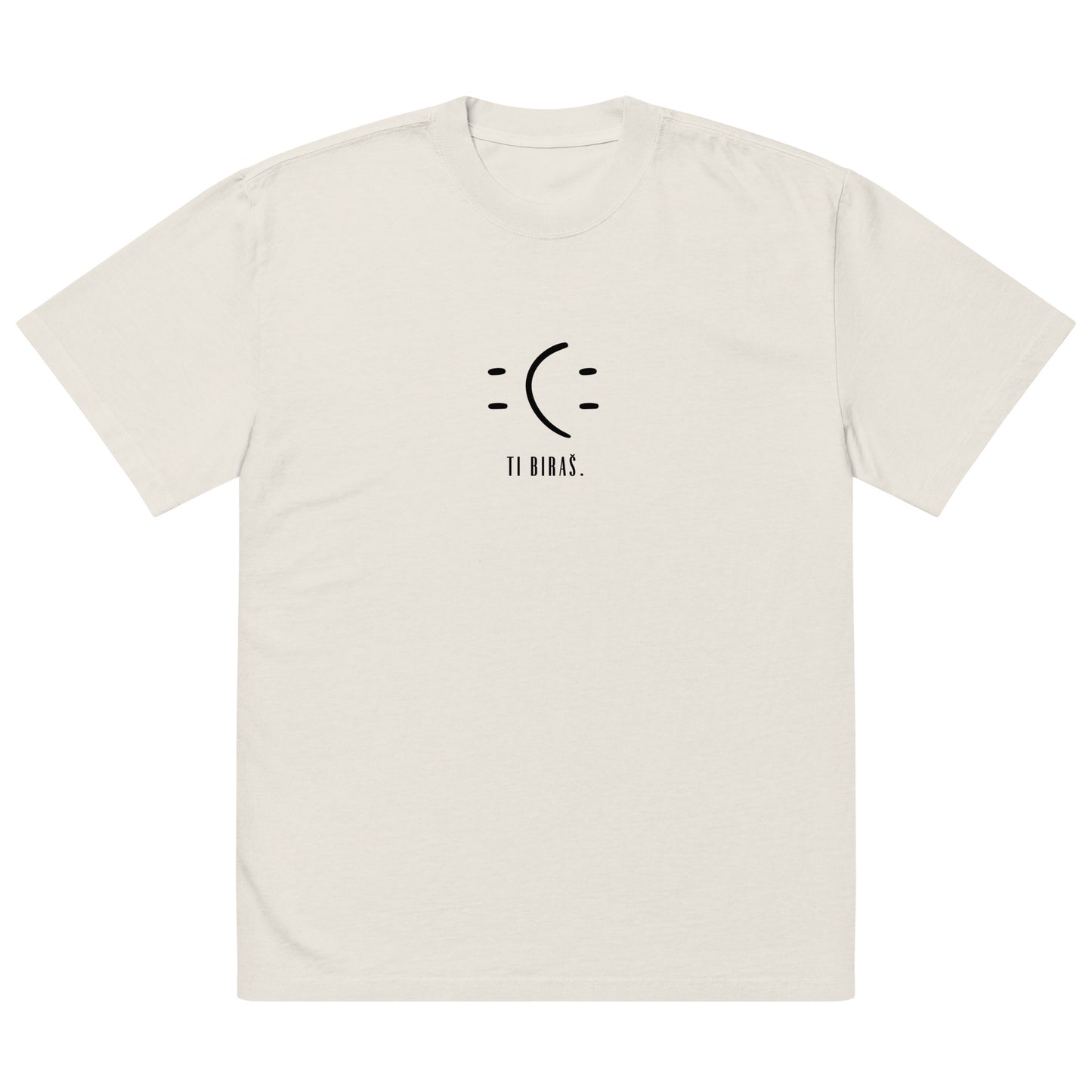 Oversized faded t-shirt - Ti biraš. in faded bone, front view, NASHE Balkan T-shirt