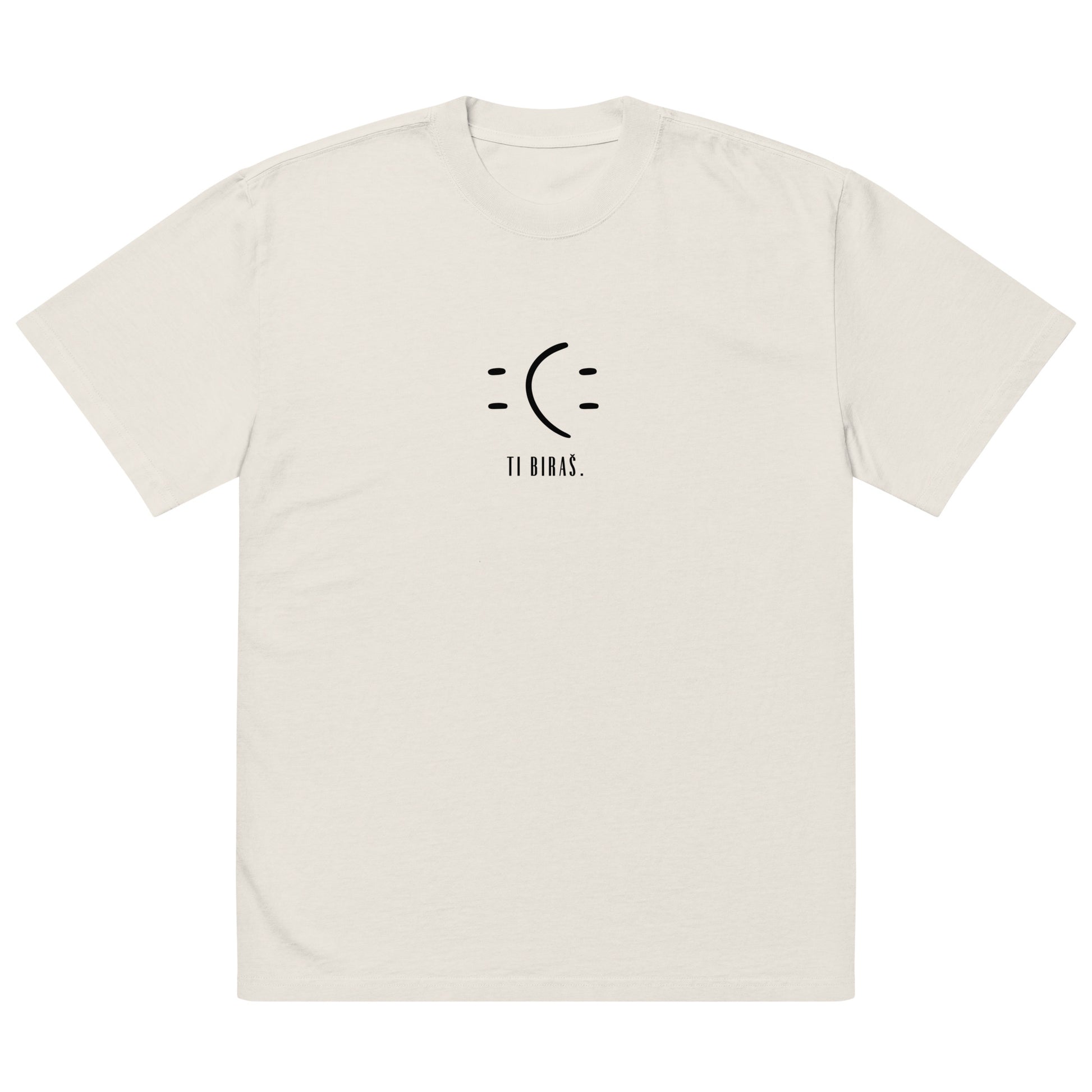 Oversized faded t-shirt - Ti biraš. in faded bone, front view, NASHE Balkan T-shirt