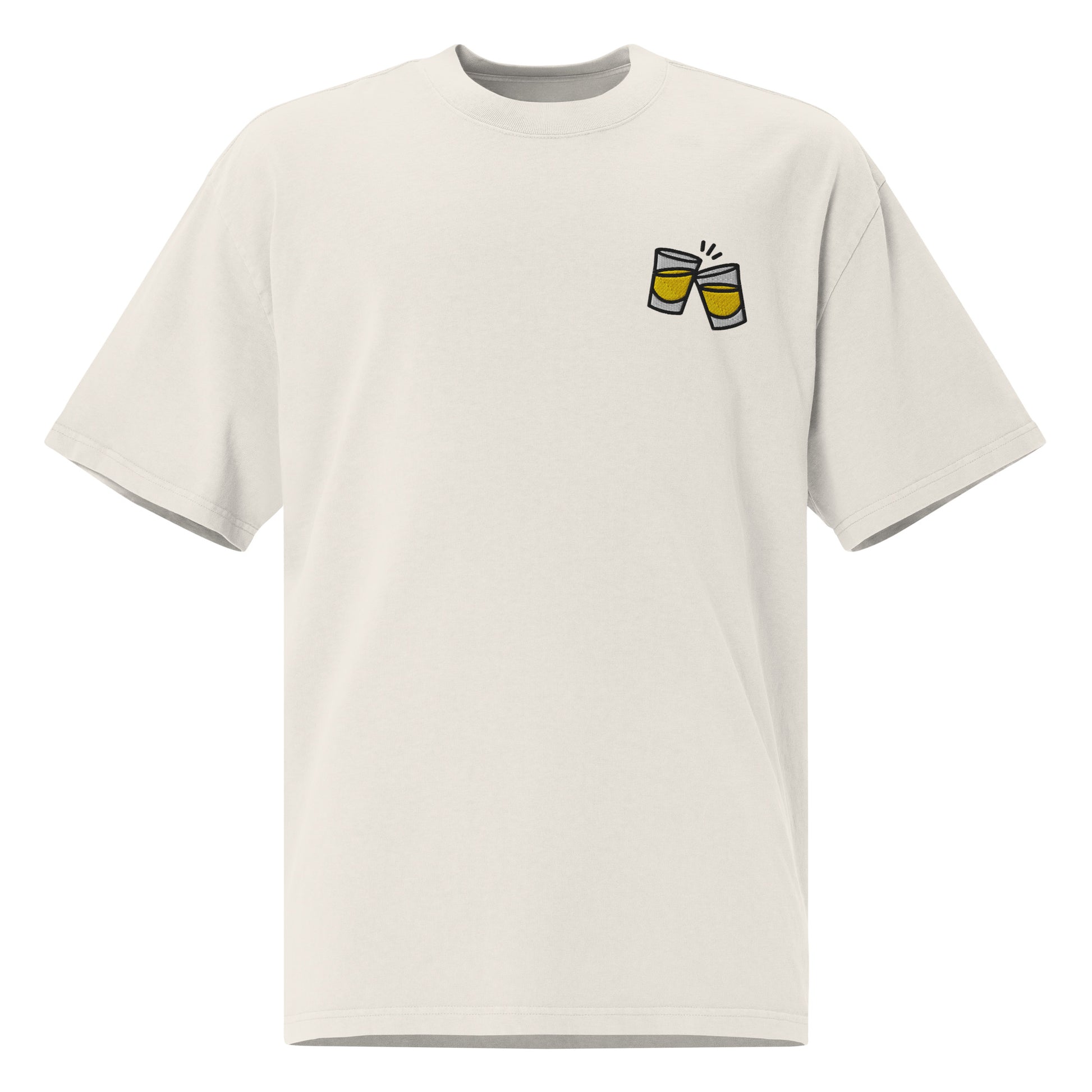 Oversized faded t-shirt - Rakijica in faded bone, front view, NASHE Balkan T-shirt
