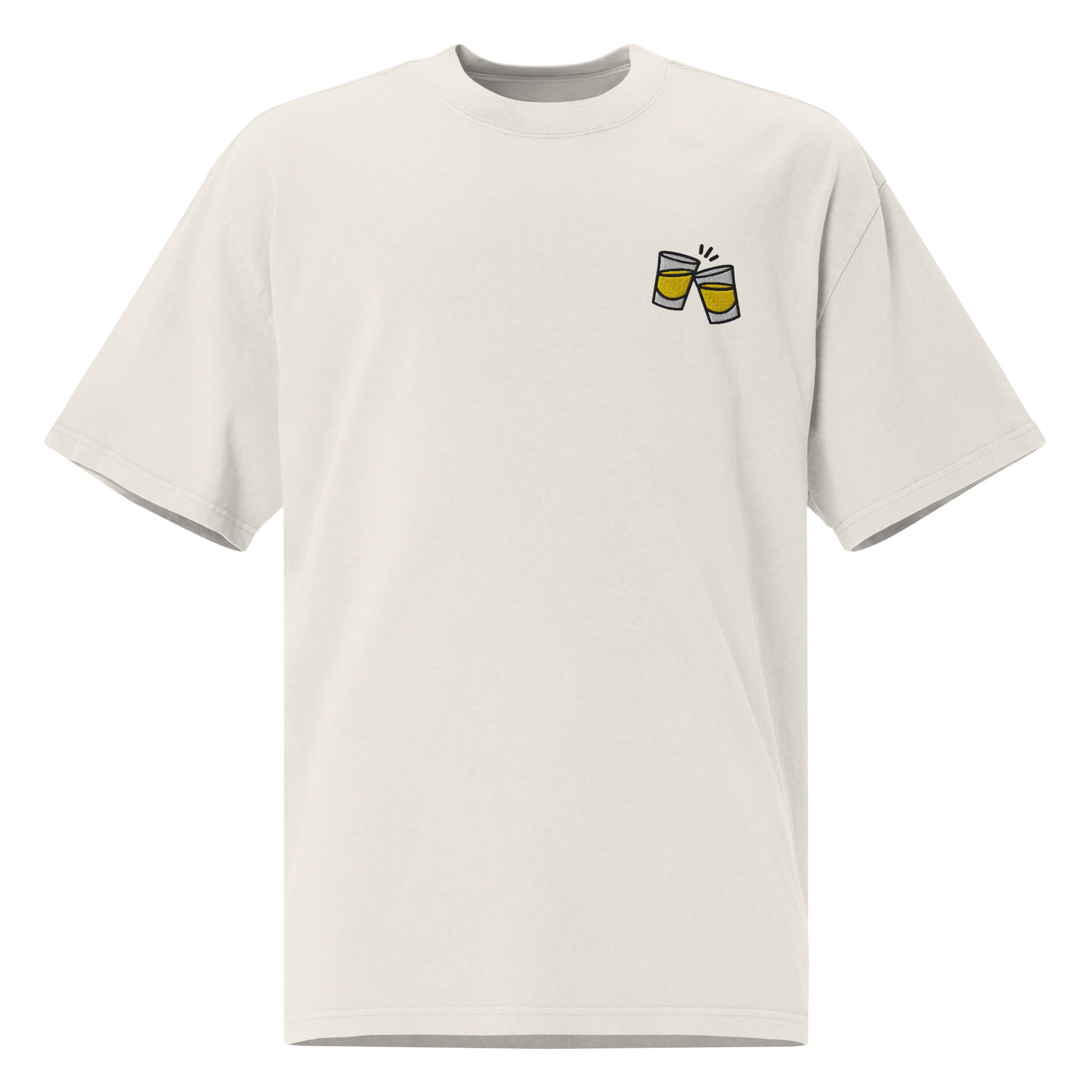 Oversized faded t-shirt - Rakijica in faded bone, front view, NASHE Balkan T-shirt