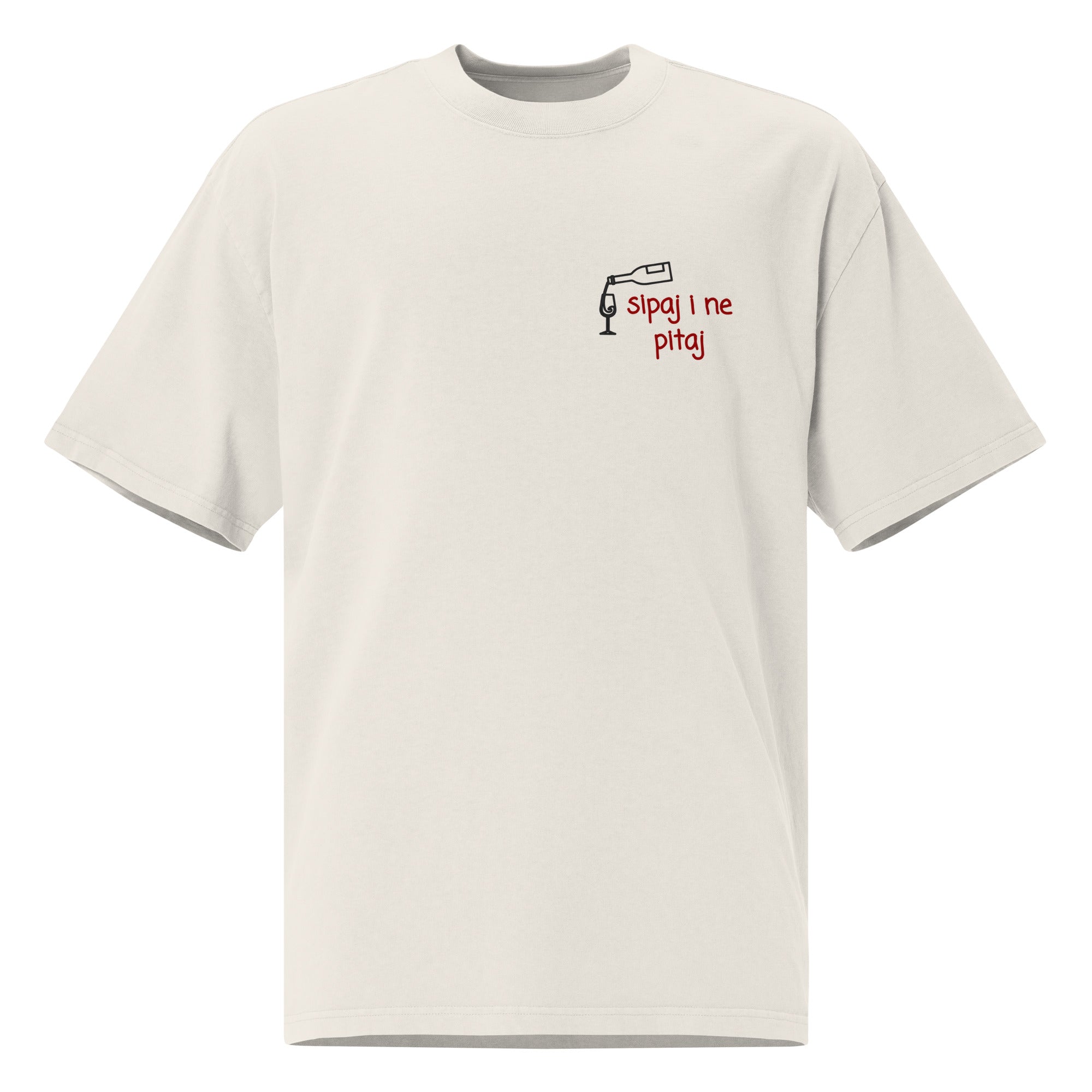 Oversized faded t-shirt - Sipaj i ne pitaj in faded bone, front view, NASHE Balkan T-shirt